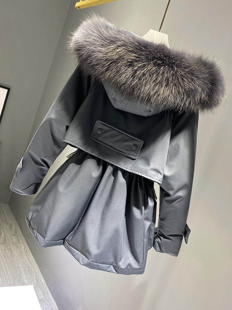 Fashion Hooded Faux Fur Collar Women's Clothing Big Pocket Down Jacket Female Winter Coat Woman