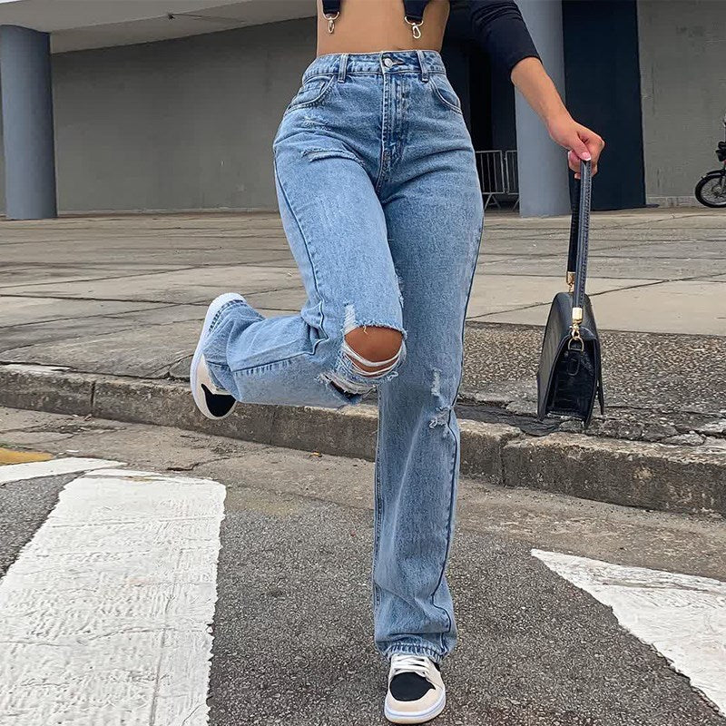 Woman Jeans Streetwear Vintage Quality Fashion Harajuku Straight Pants High Waist Clothes Wide Leg Denim Clothing Blue